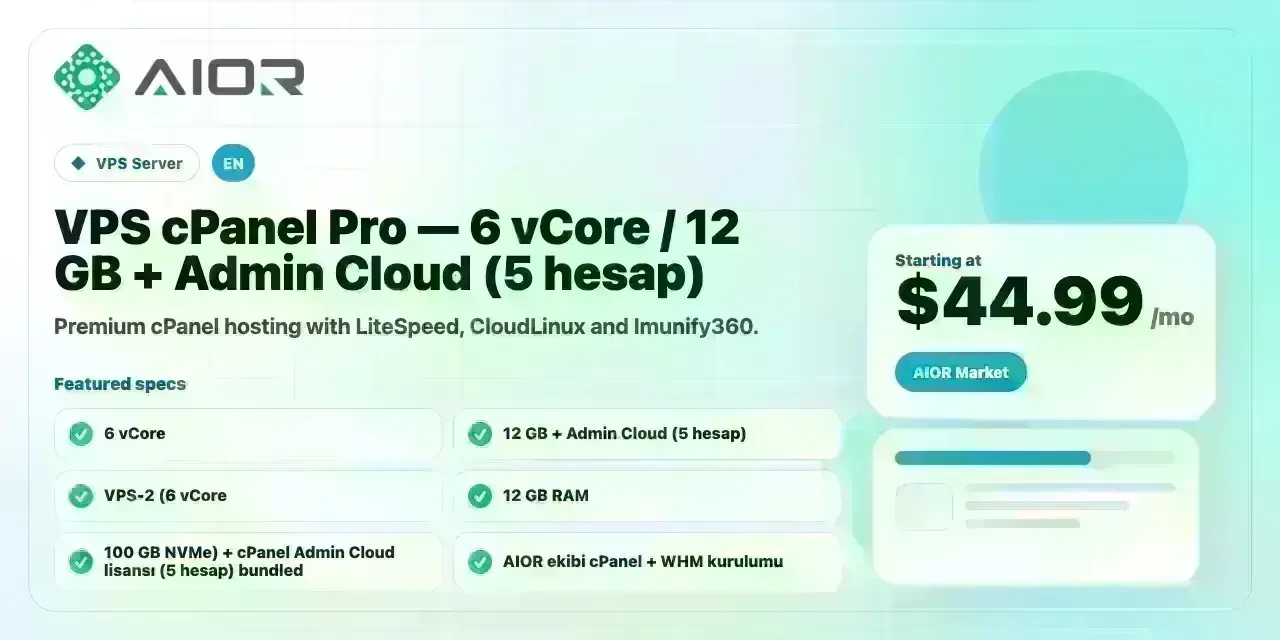 VPS cPanel Pro — 6 vCore / 12 GB + Admin Cloud (5 hesap)