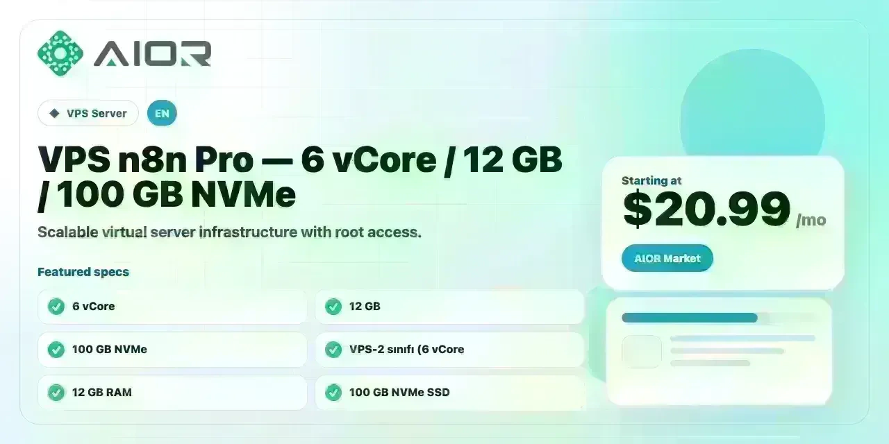 VPS n8n Pro — 6 vCore / 12 GB / 100 GB NVMe