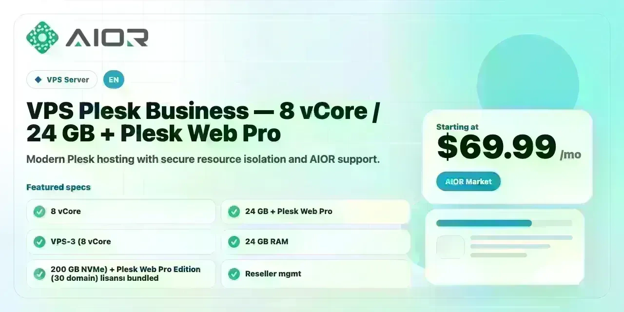 VPS Plesk Business — 8 vCore / 24 GB + Plesk Web Pro