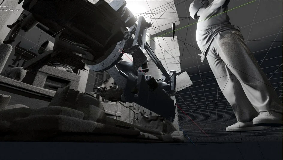 Camera view simulation — front bottom perspective