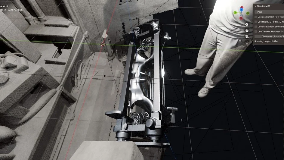 Camera view simulation — weld/rework area top perspective