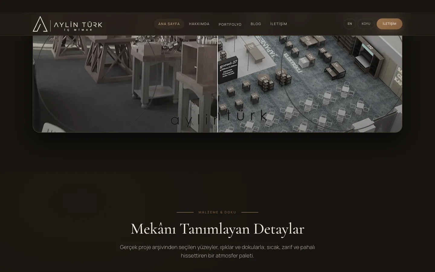 Aylin Türk İç Mimar | Premium İç Mimarlık Portfolyosu | Aylin Turk Interior Architecture (dark theme) — desktop — section 2