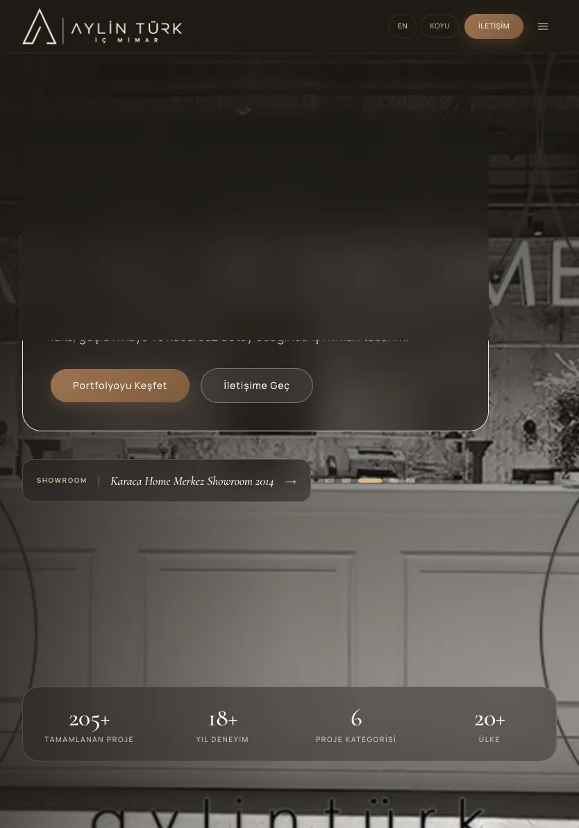 Aylin Türk İç Mimar | Premium İç Mimarlık Portfolyosu | Aylin Turk Interior Architecture (dark theme) — tablet