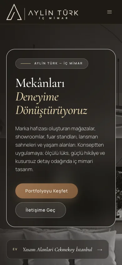 Aylin Türk İç Mimar | Premium İç Mimarlık Portfolyosu | Aylin Turk Interior Architecture (dark theme) — mobile