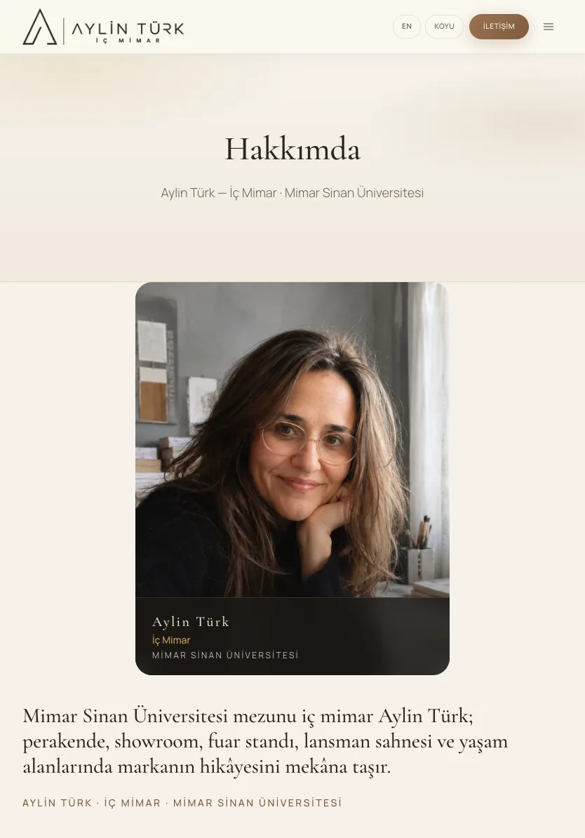 Hakkımda | Aylin Turk Interior Architecture | Aylin Türk İç Mimar — tablet