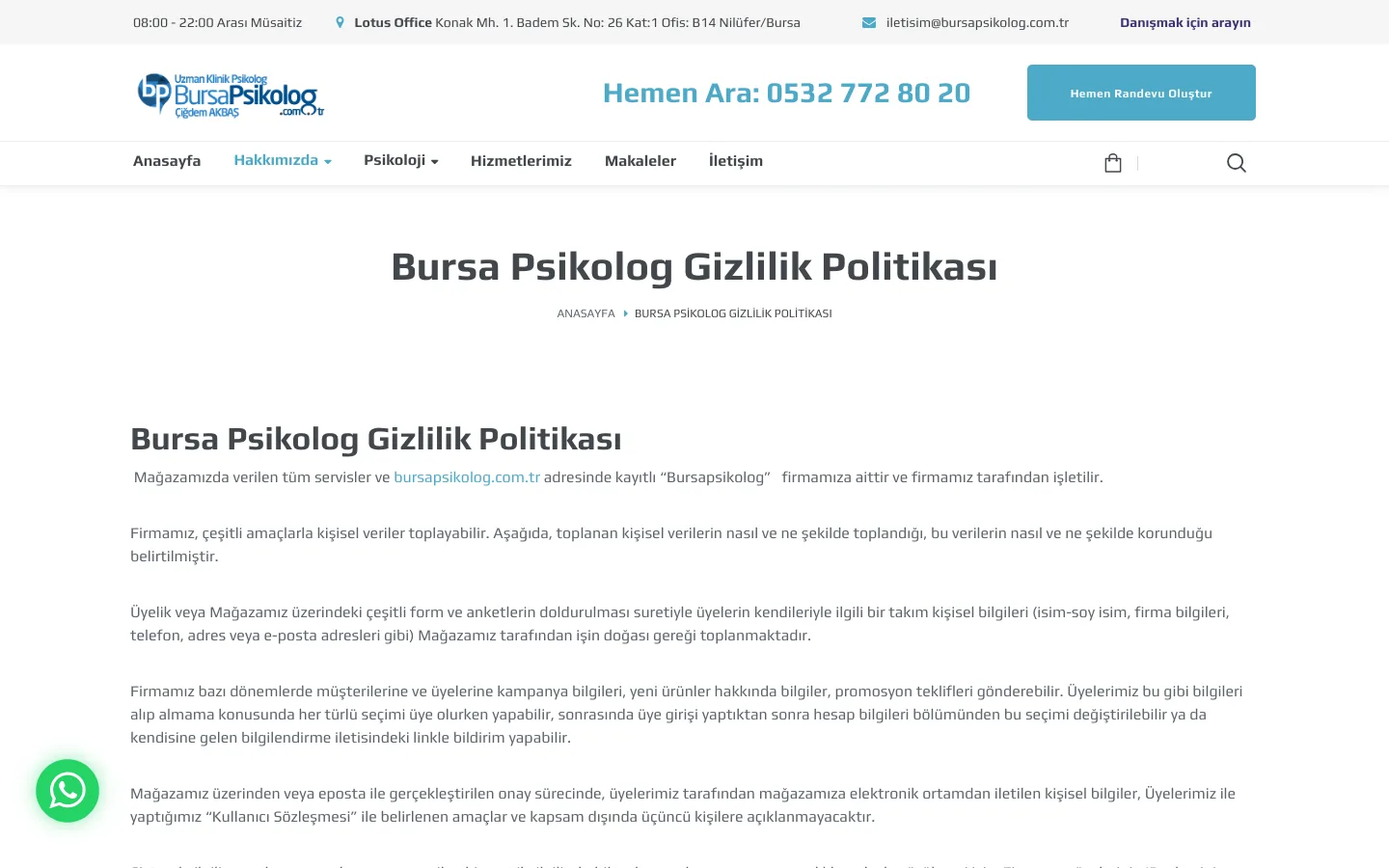 bursa psikolog gizlilik politikasi/ — masaüstü