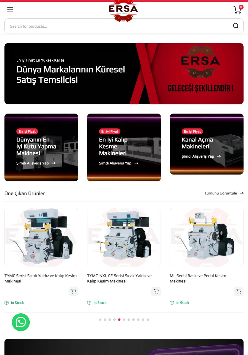 Ersa Makine – En Doğru Fiyat En Yüksek Kalite (dark theme) — tablet
