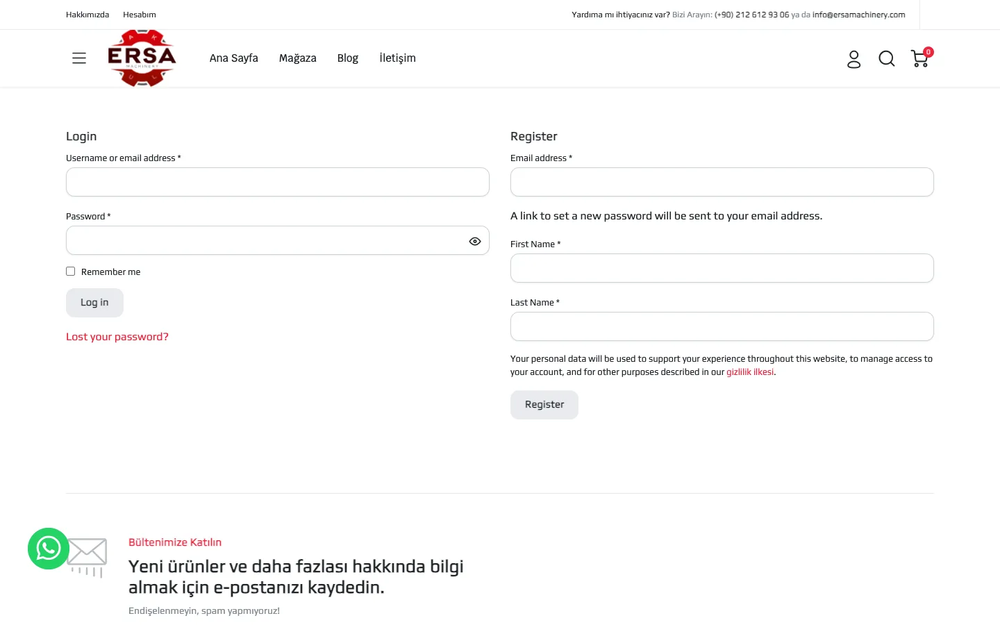 Hesabım – Ersa Makine — desktop