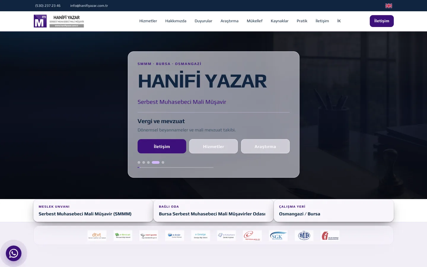 Hanifi Yazar, SMMM | Bursa (dark theme) — desktop