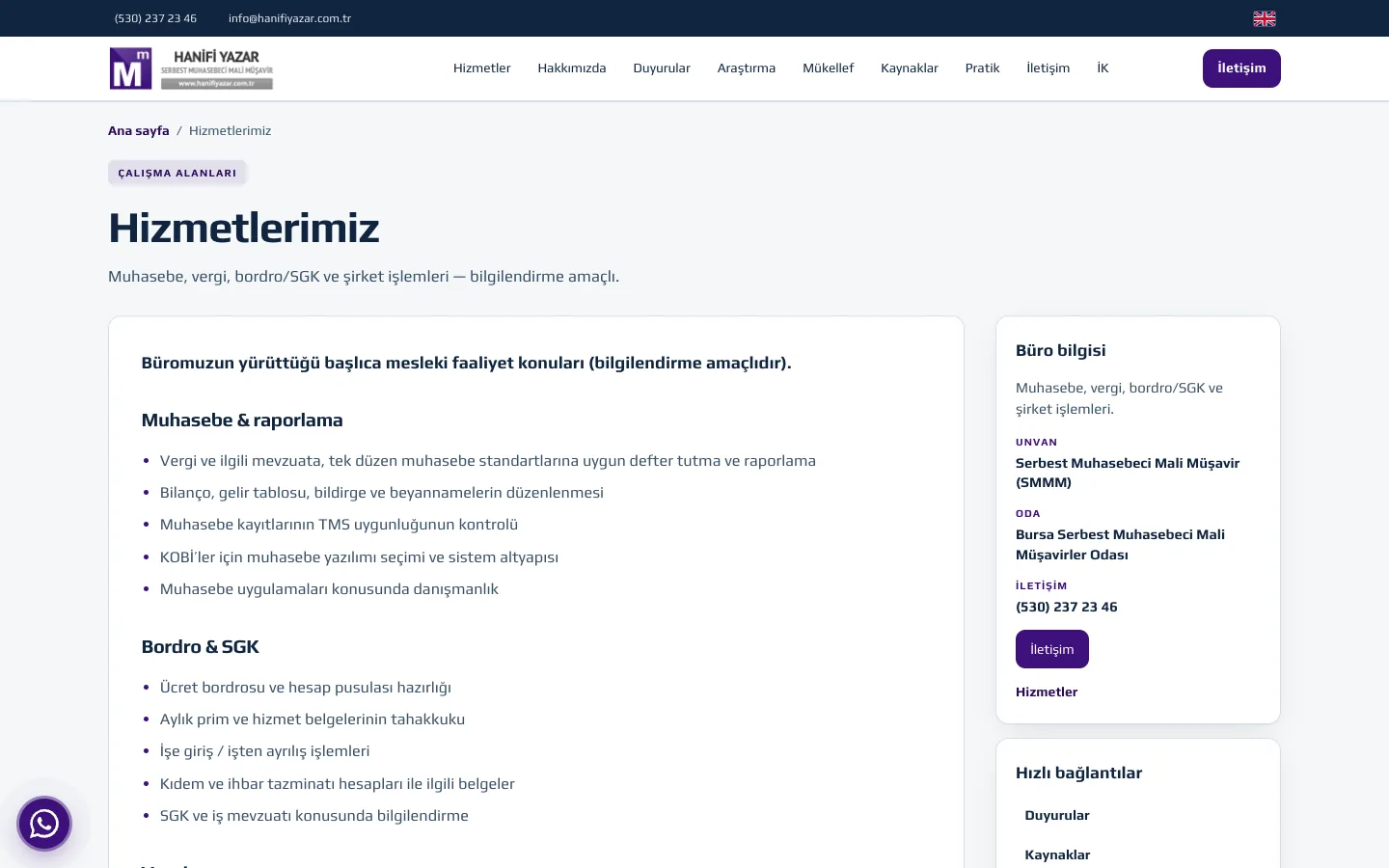 Hizmetlerimiz — Hanifi Yazar SMMM — desktop