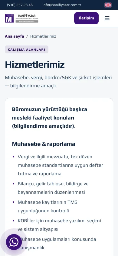 Hizmetlerimiz — Hanifi Yazar SMMM — mobile