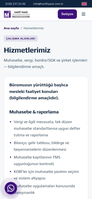 Hizmetlerimiz — Hanifi Yazar SMMM (dark theme) — mobile