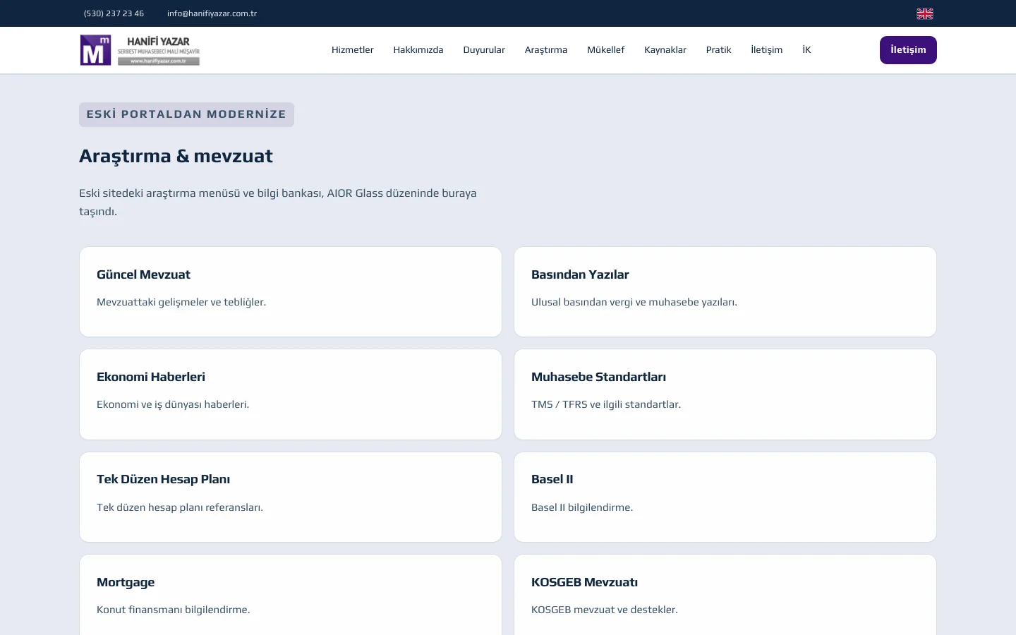 Araştırma & Mevzuat — Hanifi Yazar SMMM — desktop